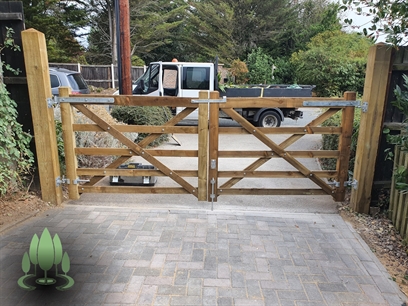 Installation of a Block Paving Threshold and Double Five-Bar Gates